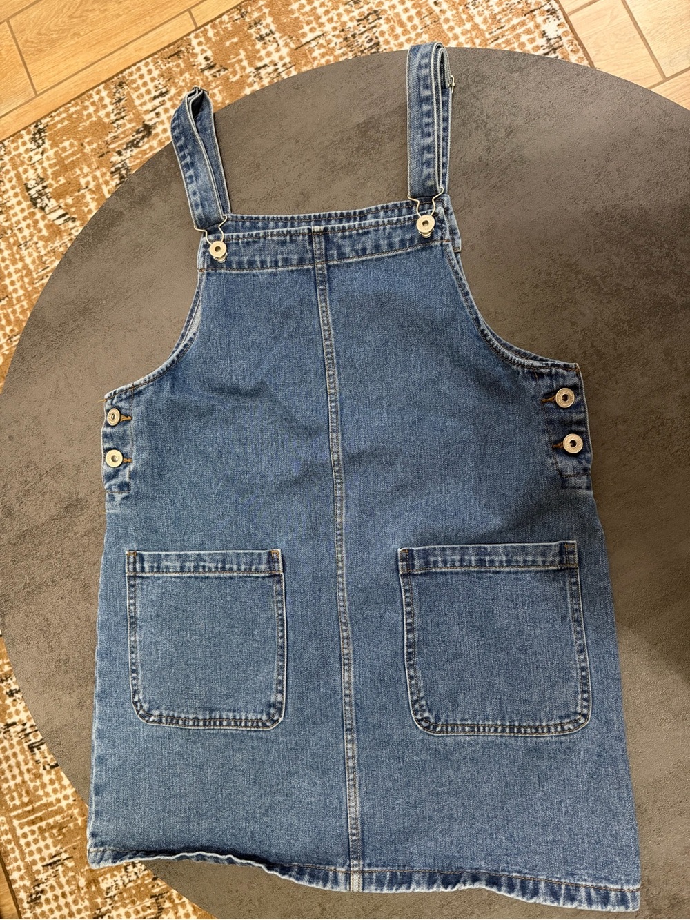 Ella Girls' Denim Blue Pinafore Dress with Front Pockets